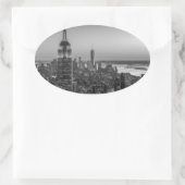 Sticker Ovale Vue aérienne en noir et blanc de New York City Nig (Sac)