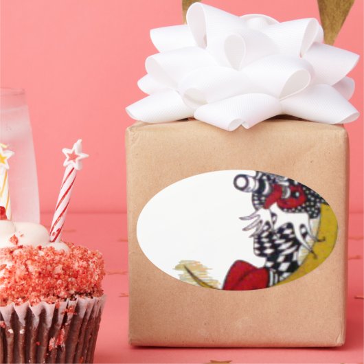 Sticker Ovale Vue cosmique : Elfe sur la lune aventure (Fête)