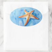Sticker Ovale Watercolor Drawing of Starfish (Sac)