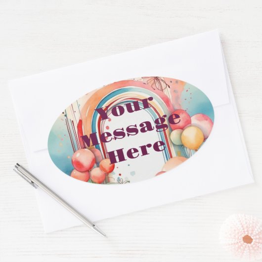 Sticker Ovale Watercolor Rainbow Bliss Party (Enveloppe)