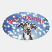 Sticker Ovale Whippet nuit étoilée, Joyeux Noël (Devant)
