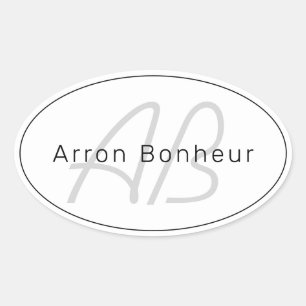 Sticker Ovale White Grey et Black   Cool Name & Monogram