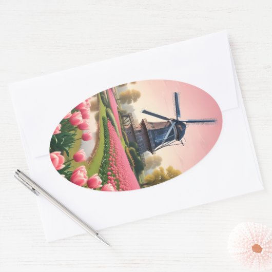 Sticker Ovale Windmills Pays-Bas (Enveloppe)
