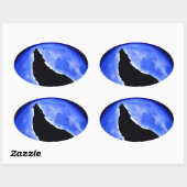 Sticker Ovale Wolf Howling à Moon (Feuille)