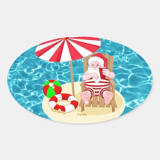 Sticker Ovale xmas beach santa claus (Devant)