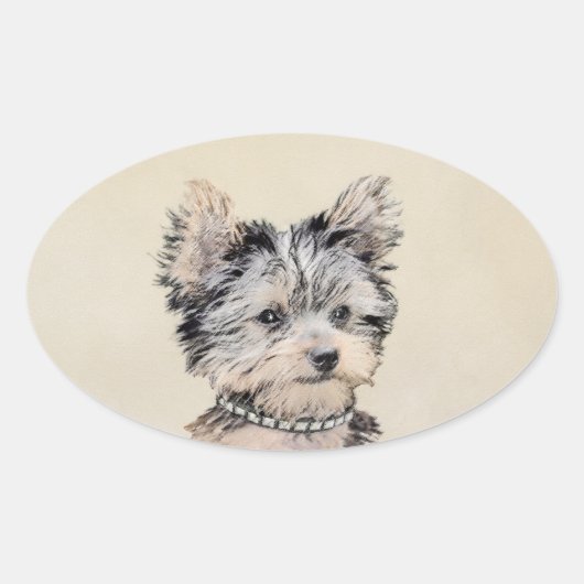 Sticker Ovale Yorkshire Terrier Puppy Peinture Chien original (Devant)