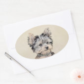 Sticker Ovale Yorkshire Terrier Puppy Peinture Chien original (Enveloppe)
