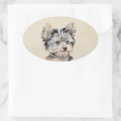 Sticker Ovale Yorkshire Terrier Puppy Peinture Chien original (Sac)