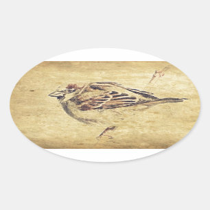 Sticker Ovale Zen Oriental art crayon croquis oiseau sauvage