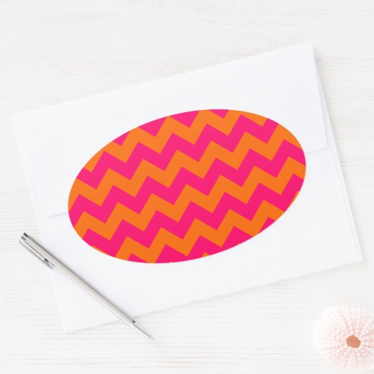 Sticker Ovale Zigzag orange et rose (Enveloppe)