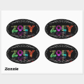 Sticker Ovale Zoey - Le nom Zoey dans les lumières 3D (photo) (Feuille)