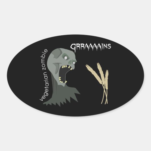 Sticker Ovale Zombie végétarien veut des grands ! (Devant)