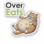 Sticker Over Eats - Funny Fat Cat Eating Fish Cartoon (Devant)