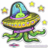Sticker OVNI Alien Avec Tentacles Art (Devant)