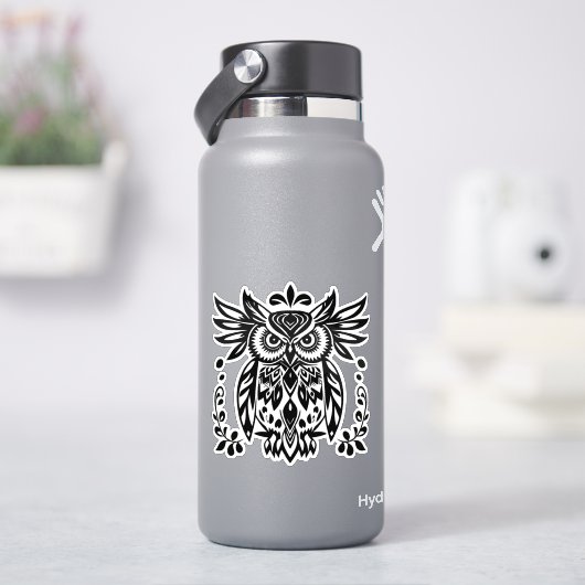 Sticker Owl Lovers Rustic Woodlands Black White Bohemian  (HydroFlask)