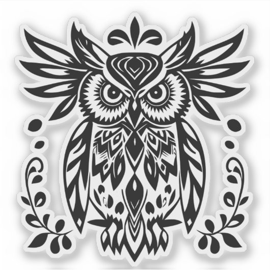 Sticker Owl Lovers Rustic Woodlands Black White Bohemian  (Devant)