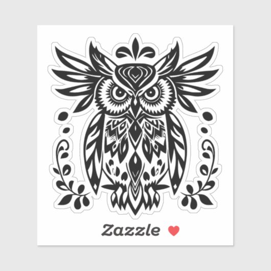 Sticker Owl Lovers Rustic Woodlands Black White Bohemian (Feuille)