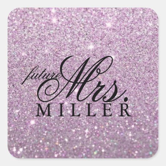 Sticker - Paarse Glitter Heart Fab future Mrs (Voorkant)