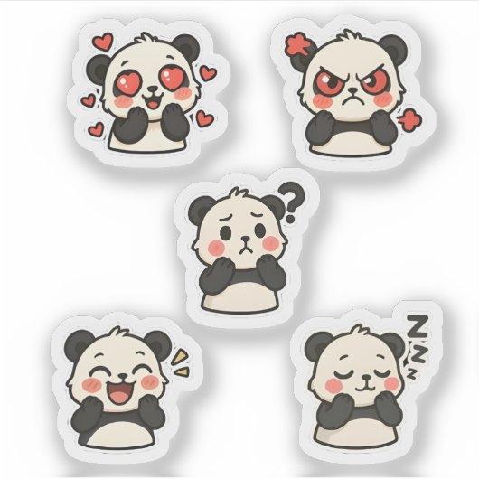 Sticker pack - 5 stickers panda mignons (Devant)