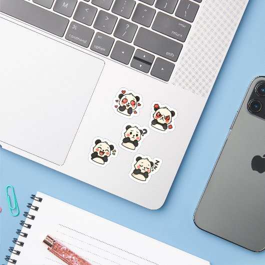 Sticker pack - 5 stickers panda mignons (Ordinateur portable avec iPhone)