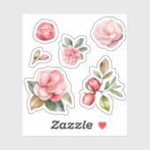 Sticker Pack d'art couleur rose et rouge Camelia (Feuille)