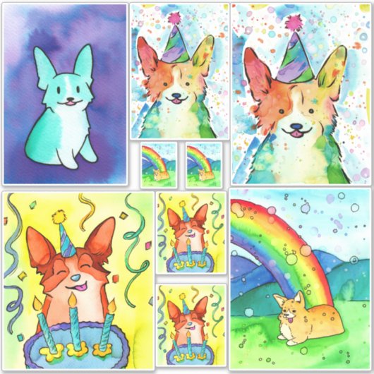 Sticker Pack d'autocollants Corgi aquarelle (Devant)