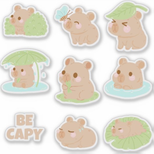 Sticker Pack d'autocollants de capybara kawaii mignon (Devant)