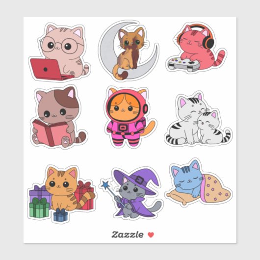 Sticker Pack d'autocollants de chat fantaisiste (Feuille)