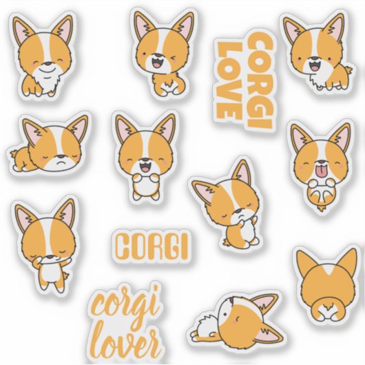 Sticker Pack d'autocollants de chiens Corgi mignons (Devant)