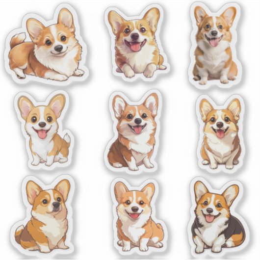 Sticker Pack d'autocollants de chiens corgis mignons (Devant)