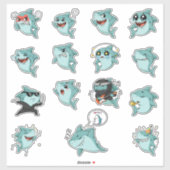 Sticker Pack d'autocollants d'émoticônes de requin mignon (Feuille)