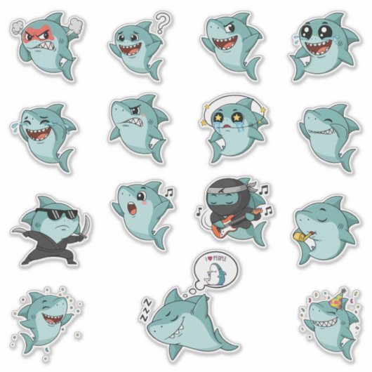 Sticker Pack d'autocollants d'émoticônes de requin mignon (Devant)