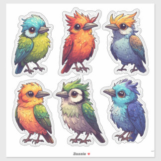 Sticker Pack d'autocollants d'oiseaux colorés mignons pour