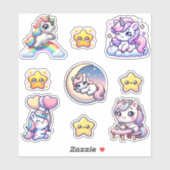 Sticker Pack d'autocollants pour Imaginaires Kawaii Unicor (Feuille)