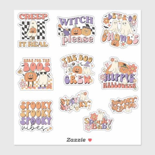 Sticker Pack d'autocollants Rétro Cute Ghosts Halloween (Feuille)