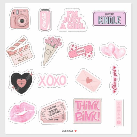 Sticker Pack d'autocollants rose esthétique mignon (Feuille)