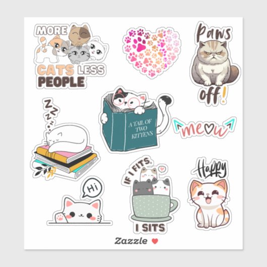 Sticker Pack d'autocollants vinyle kawaii de chats mignons (Feuille)