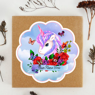 Sticker Pack de 9 licorne rose et violet avec roses rouges