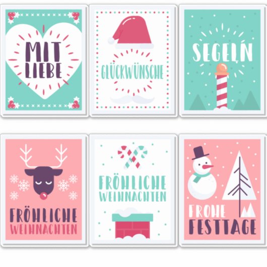 Sticker Pack de cartes de Noël allemand Fröhliche Weihnach (Devant)
