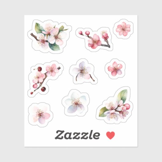 Sticker Pack de fleurs de cerisier Sakura rose et blanc (Feuille)