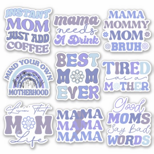 Sticker Pack de Funny Blue Retro Maman Citations Vinyl Sti (Devant)