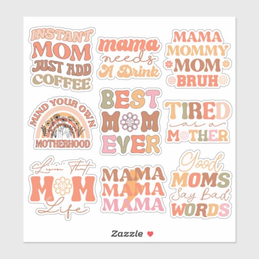 Sticker Pack de Funny Orange Retro Maman Citation Vinyl St (Feuille)