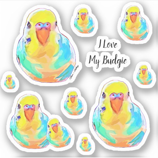 Sticker Pack de valeur Budget Parakeet I Love Budgie Bird (Devant)