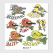 Sticker Pack d'oiseaux forestiers d'Hawaii (Feuille)