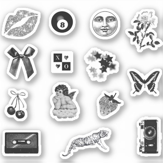 Sticker Pack esthétique mignon Fille Noir Blanc (Devant)