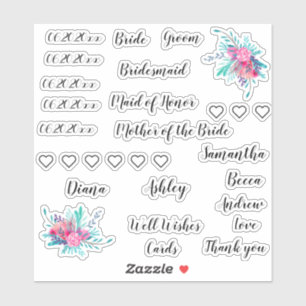 Sticker Pack mariage Noms typographiques dates verre flo