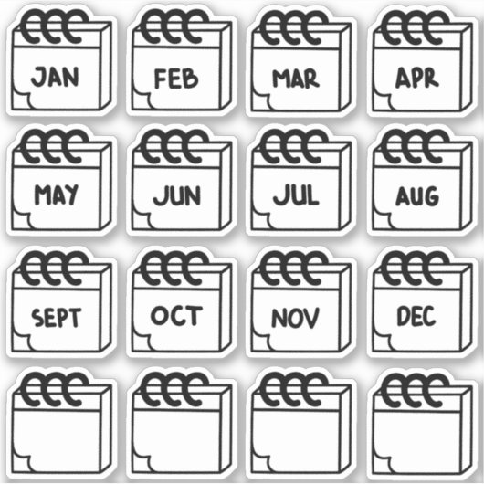 Sticker Pack multiple des mois de l'année (Devant)