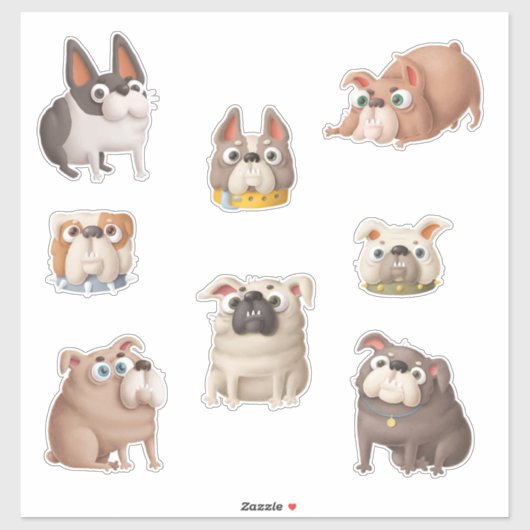 Sticker Pack pour amateurs de Bulldog mignonette (Feuille)