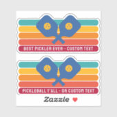 Sticker Pagaies De Pickleball, Bandes Rétro, Texte Personn (Feuille)
