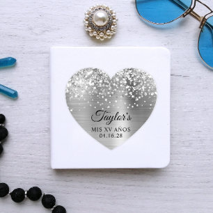 Sticker Paillettes Argentées Brillantes Forme de Coeur Mis